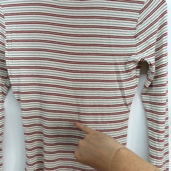 UO Urban Outfitters BDG Striped V-Neck Collared Polo Crop Long Sleeve Top Small - Picture 8 of 8